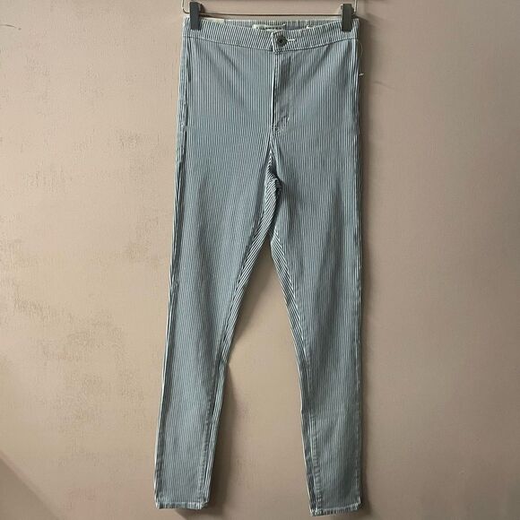 PacSun BullHead Uber High Rise Skinniest Blue & Cream Striped Jeans Sz 7 EUC - Picture 1 of 15
